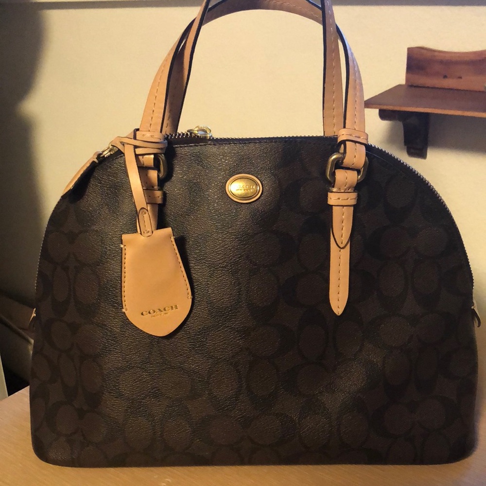 Coach Brown and Tan Satchel with Structured Design